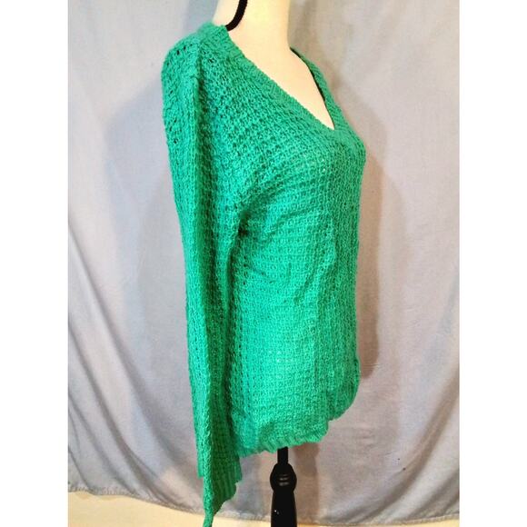 Green open knit V neck sweater - Picture 2 of 5